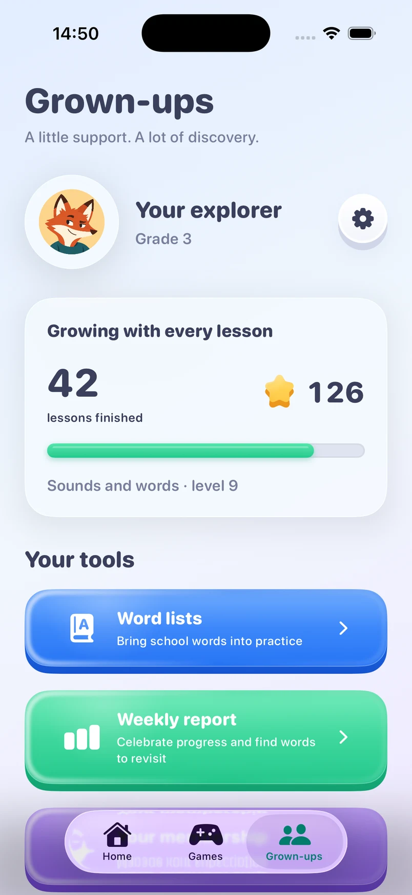 The new Easyspell Grown-ups area